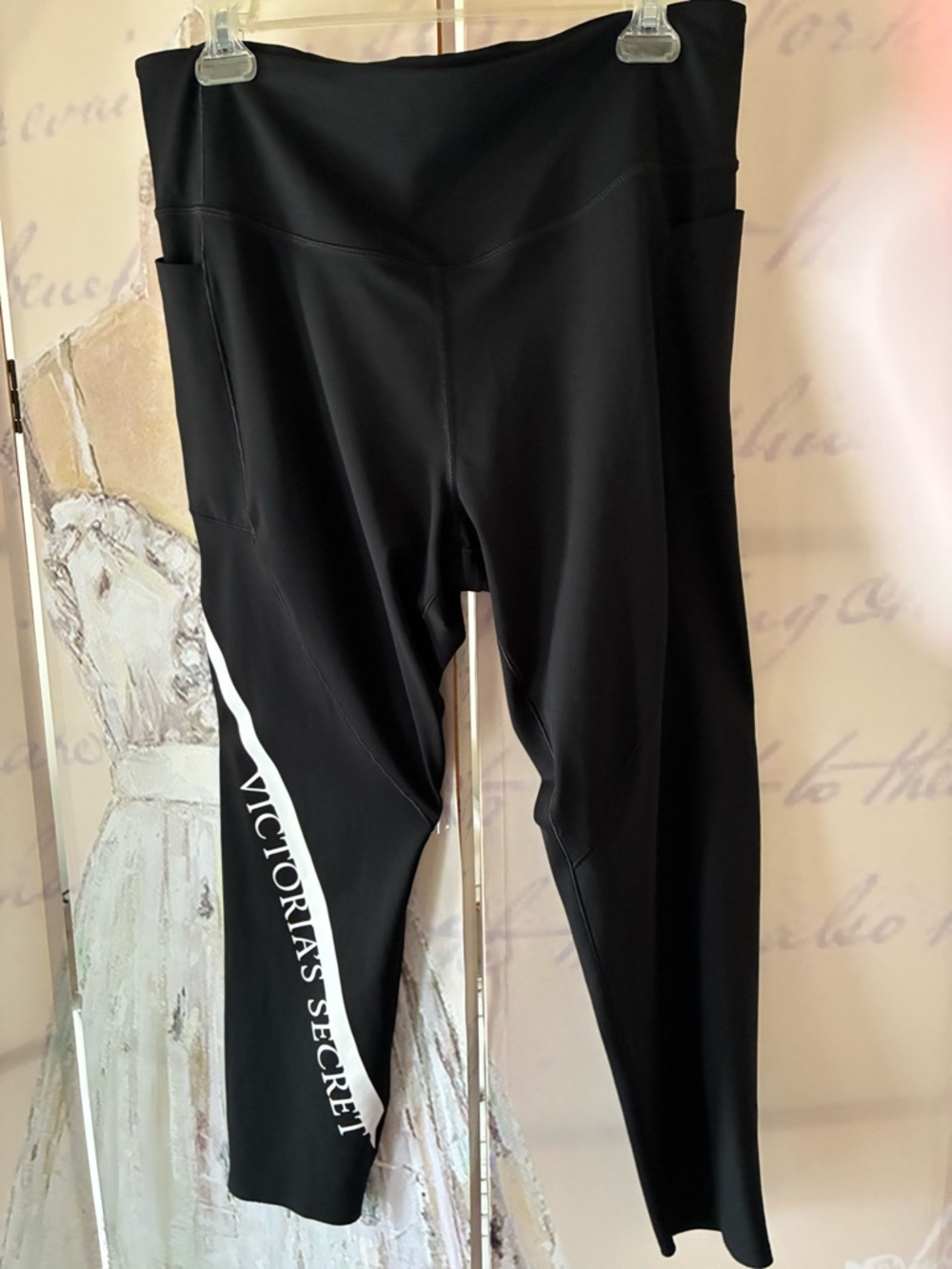New w/o Tags Victoria's Secret Black Leggings with White Side Logo